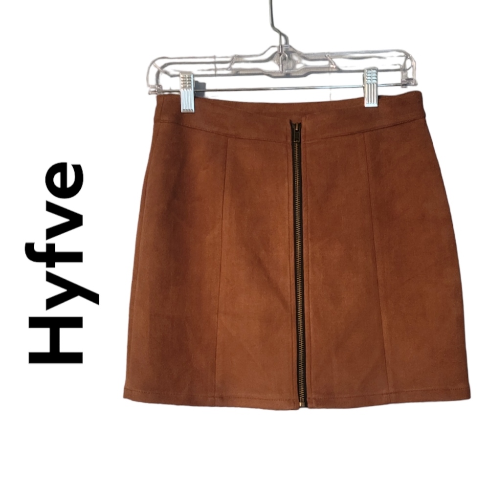 Hyfve Womens Faux Suede Front Zip Skirt Size M